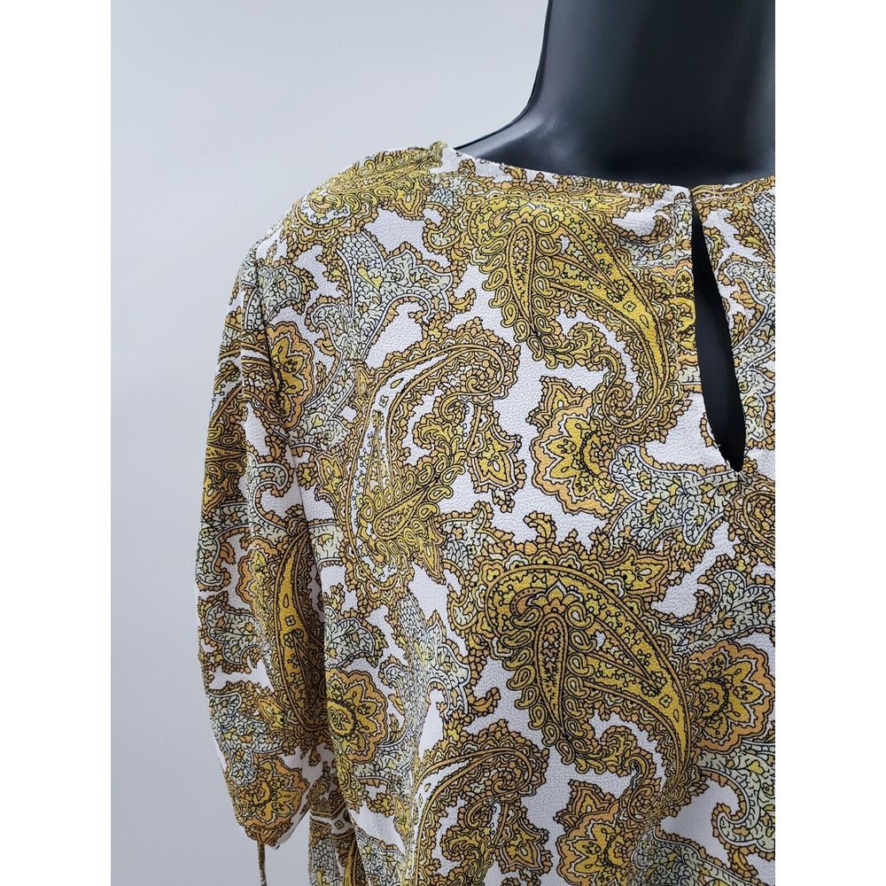 Michael Kors Women's Blouse Size Large Gold White Shirt Short‎ Sleeve